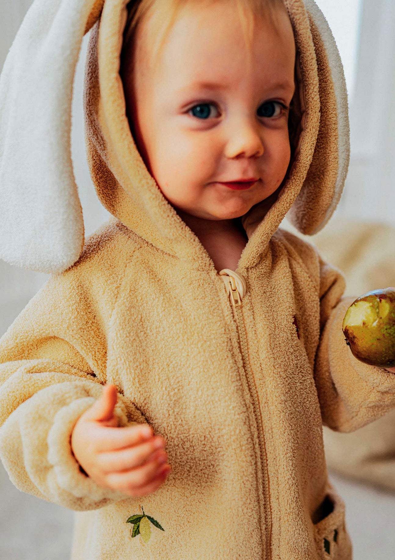 長袖ロンパース ボア素材 ウサギ耳フード ジップアップ カバーオール【mh0011648】