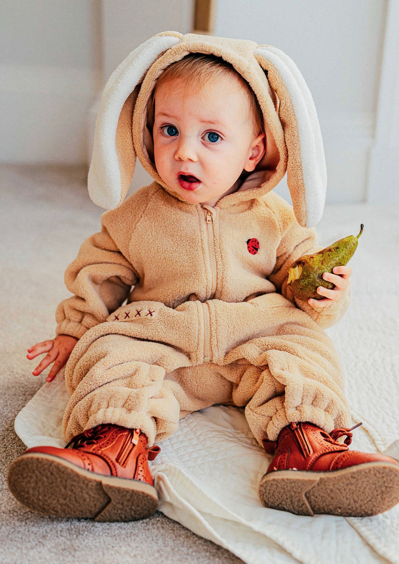 長袖ロンパース ボア素材 ウサギ耳フード ジップアップ カバーオール【mh0011648】