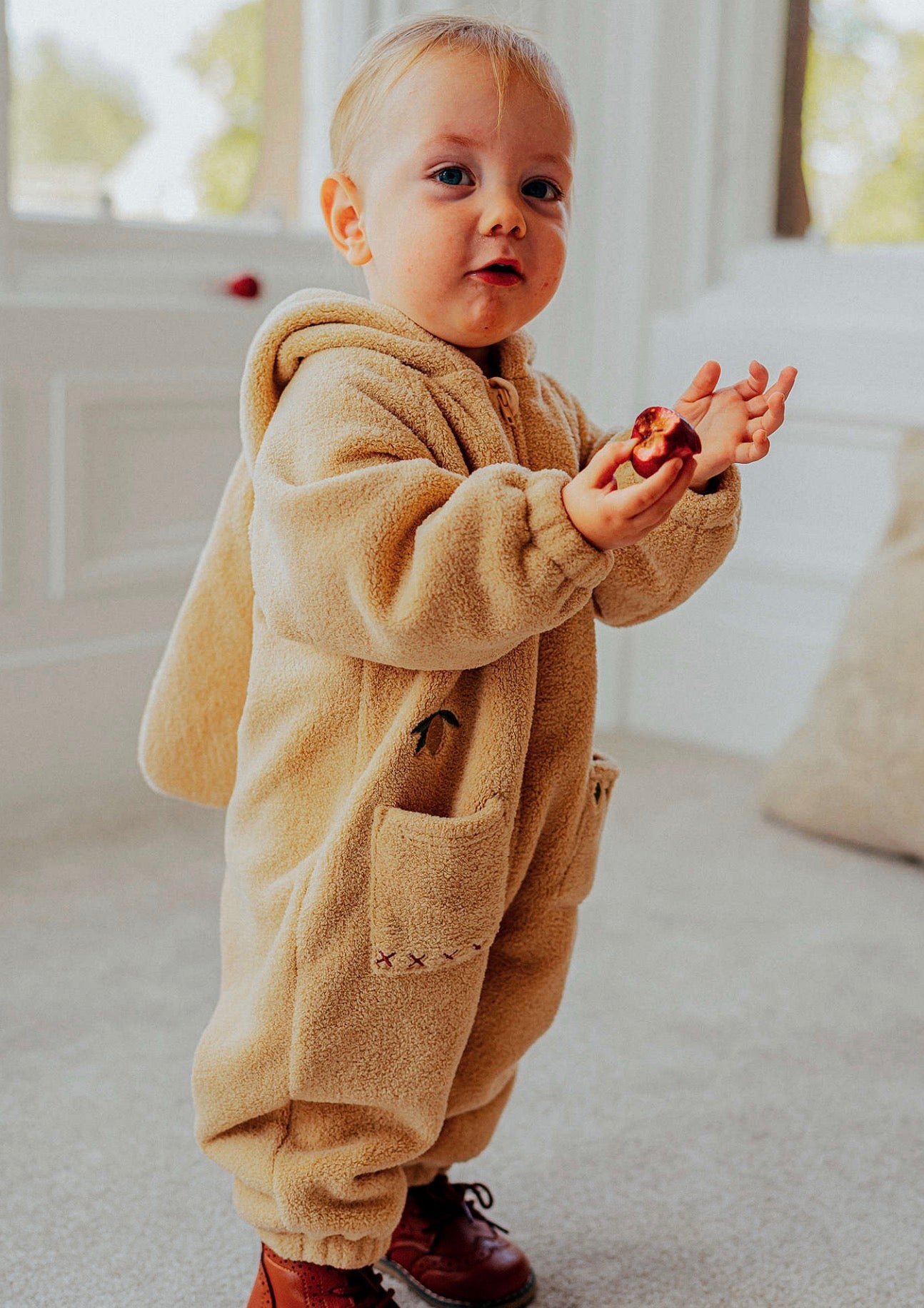 長袖ロンパース ボア素材 ウサギ耳フード ジップアップ カバーオール【mh0011648】