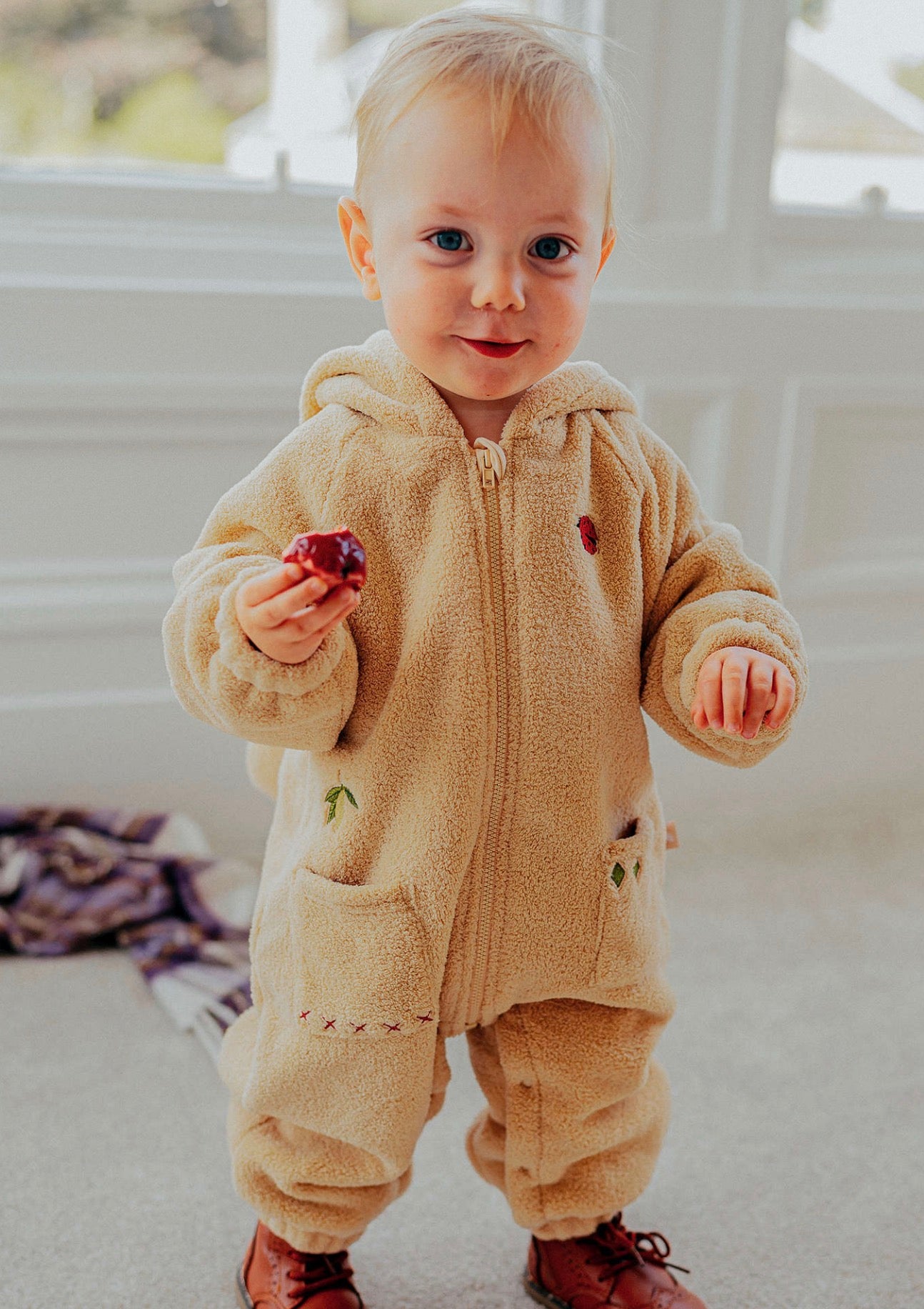 長袖ロンパース ボア素材 ウサギ耳フード ジップアップ カバーオール【mh0011648】