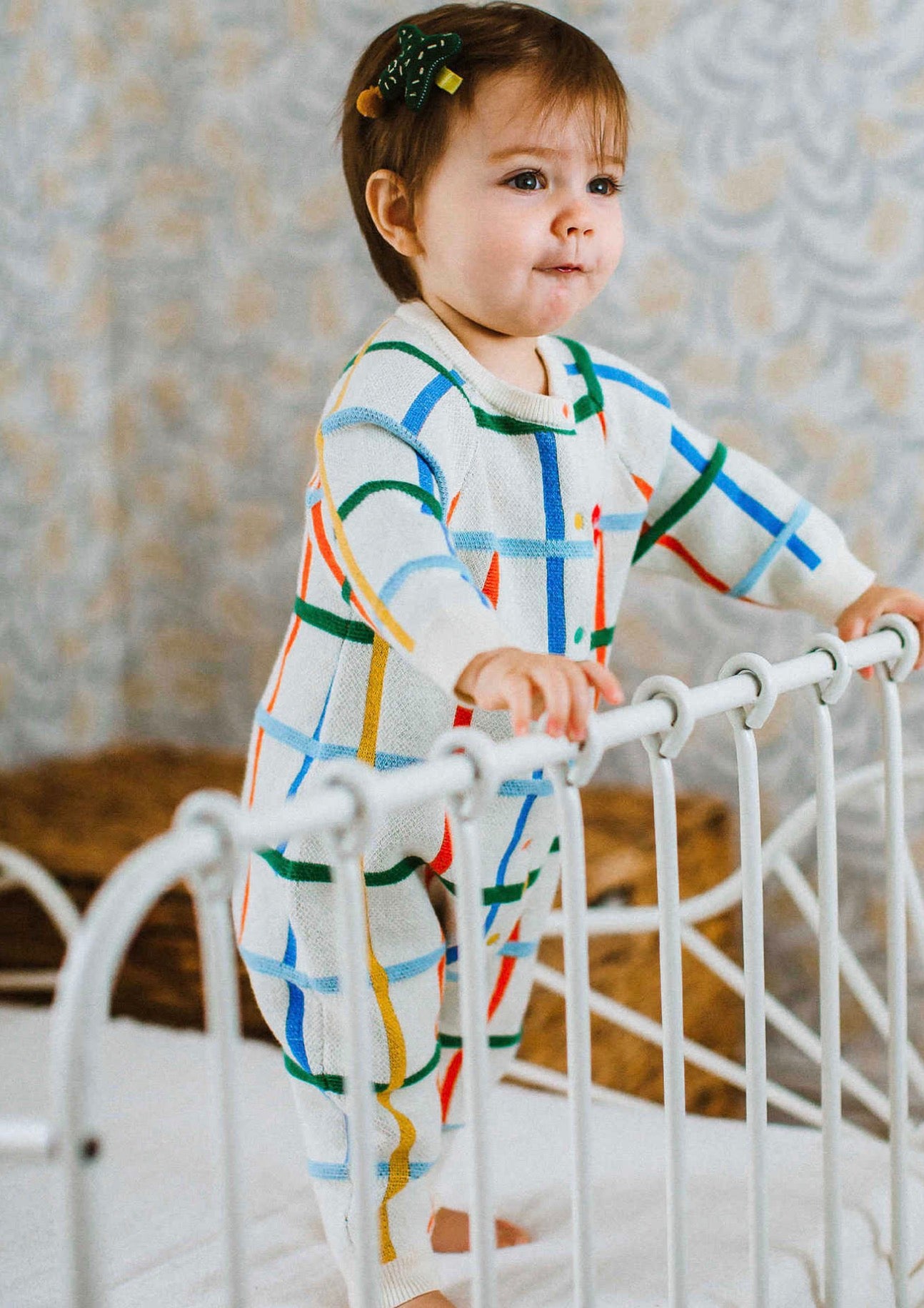 長袖ロンパース コットンニット カラフルチェック柄 ジップアップ カバーオール【mh0011649】