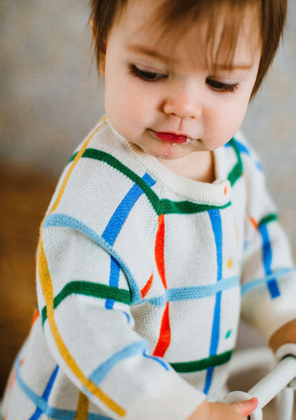 長袖ロンパース コットンニット カラフルチェック柄 ジップアップ カバーオール【mh0011649】