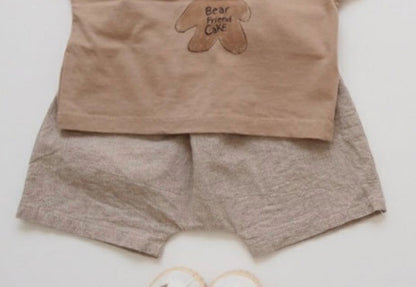 ベビー くま ベア 半袖 ルーズ Tシャツ トップス ショートパンツ【mh0001770】
