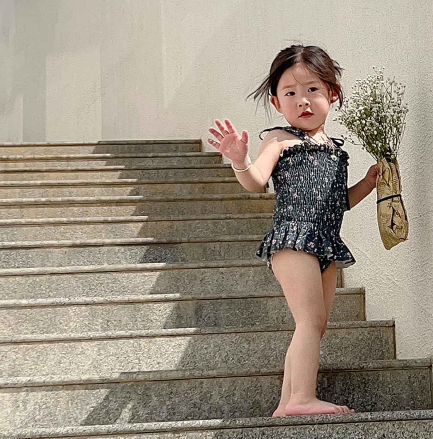 Floral Floral One-Piece Swimwear シャーリング ノースリーブワンピース水着【mh0013342】