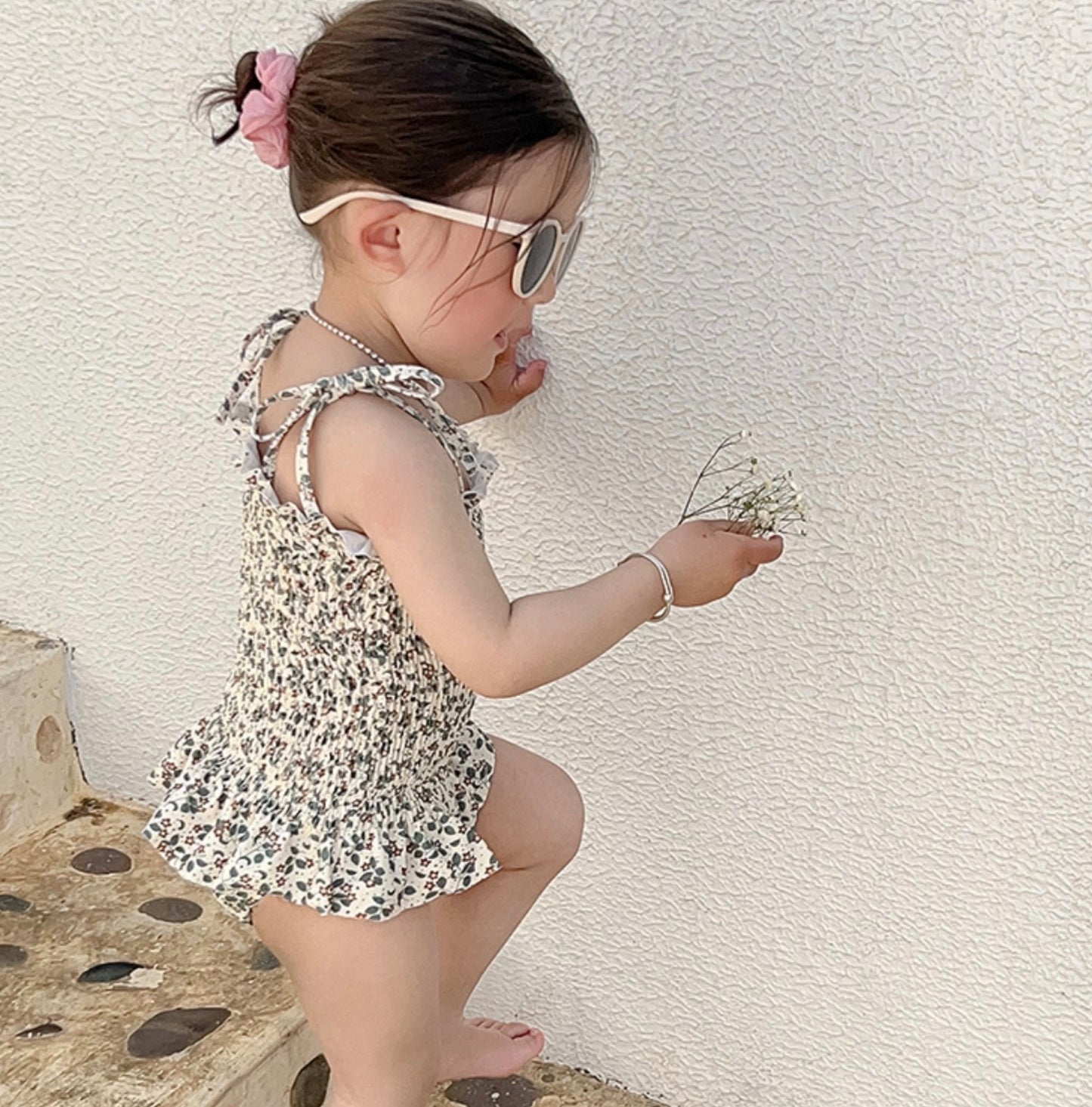 Floral Floral One-Piece Swimwear シャーリング ノースリーブワンピース水着【mh0013342】