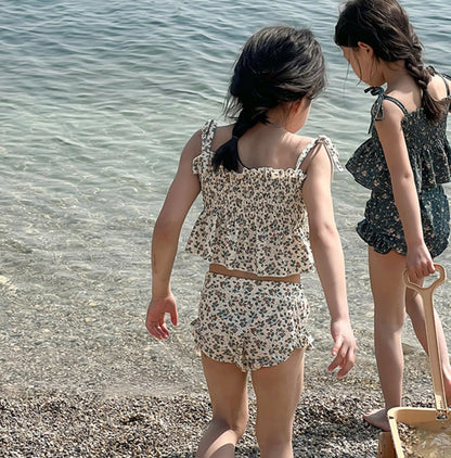 Floral Suspender Separate Swimwear シャーリング キャミソール ビキニ セット【mh0013343】