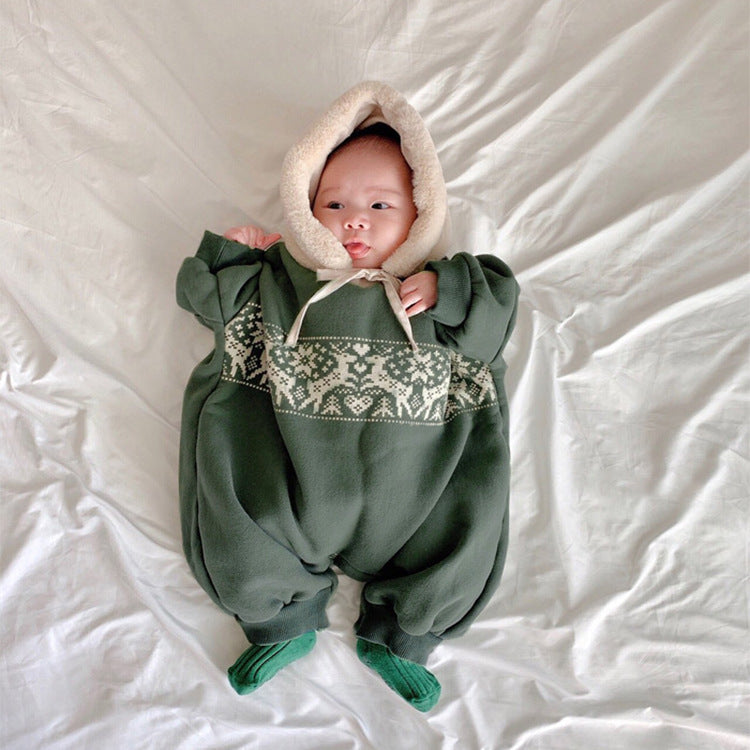 Fair Isle Fleece Romper ノルディック柄 裏起毛ロンパース【mh0012645】