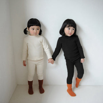 Ribbed Cotton Pajama & Leggings Set Long Sleeve T-shirt Leggings Set [mh0012644]