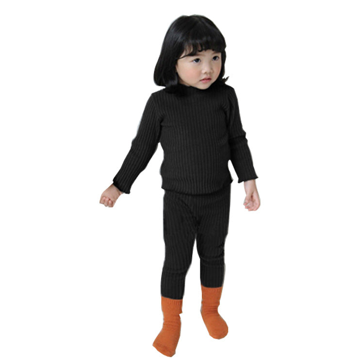 Ribbed Cotton Pajama & Leggings Set Long Sleeve T-shirt Leggings Set [mh0012644]