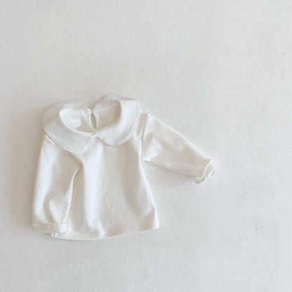 -ベビートップス 長袖丸襟ブラウス Tシャツ 水玉ドットプリント ホワイト【mh0006492】 - mamahalo shop - 長袖シャツ・ブラウス -  べビー服 - 子供服 - 男の子 - 女の子