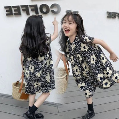 -キッズ 北欧風 ビッグ フラワー 半袖 ルーズ ジャンプスーツ つなぎ - mamahalo shop - 半袖ジャンプスーツ -  べビー服 - 子供服 - 男の子 - 女の子