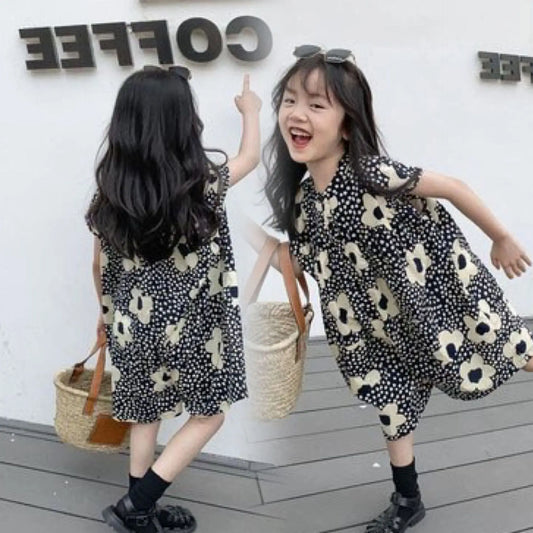 -キッズ 北欧風 ビッグ フラワー 半袖 ルーズ ジャンプスーツ つなぎ - mamahalo shop - 半袖ジャンプスーツ -  べビー服 - 子供服 - 男の子 - 女の子