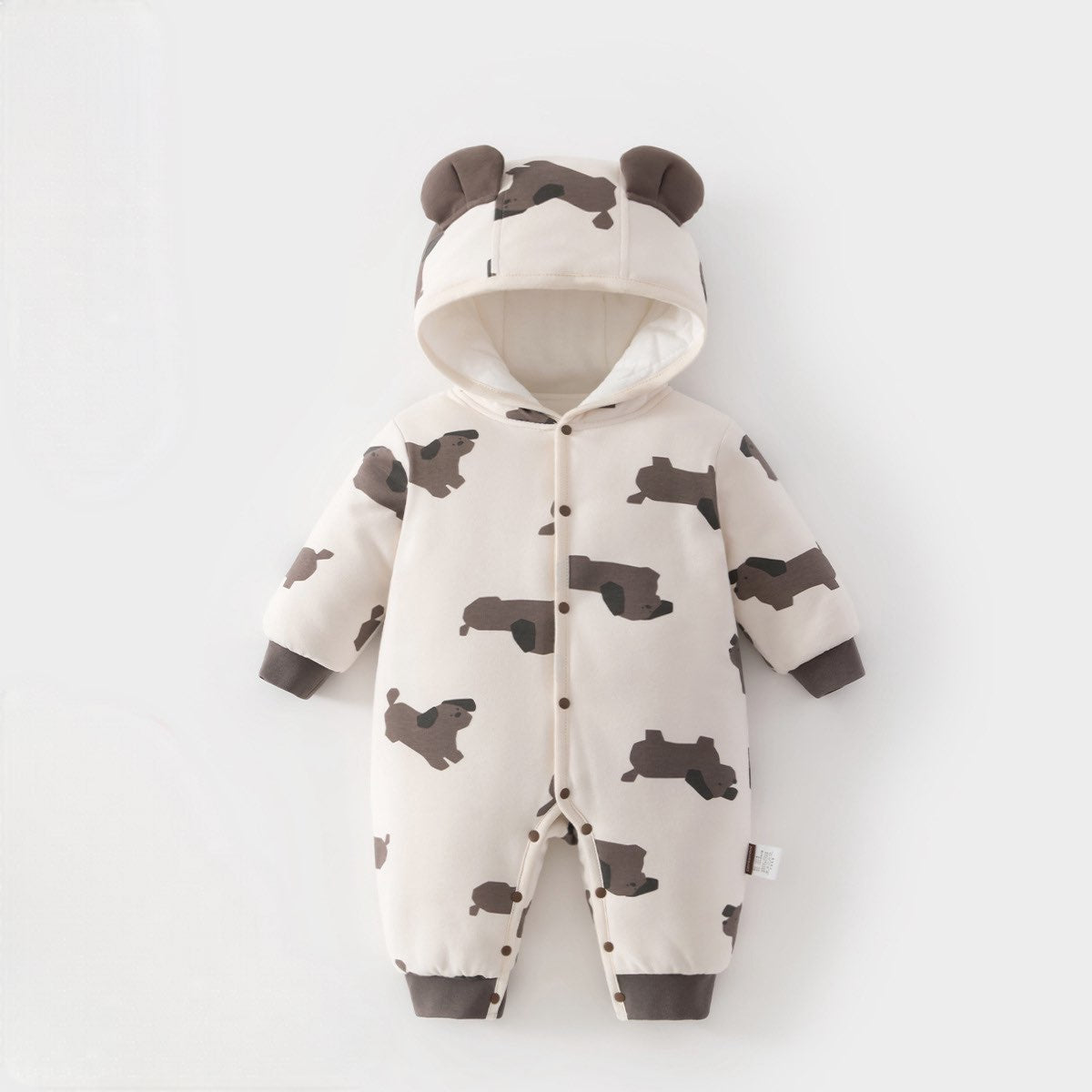 アウタージャンプスーツ 耳付きフーディ 中綿 厚手 プリント【mh0011695】