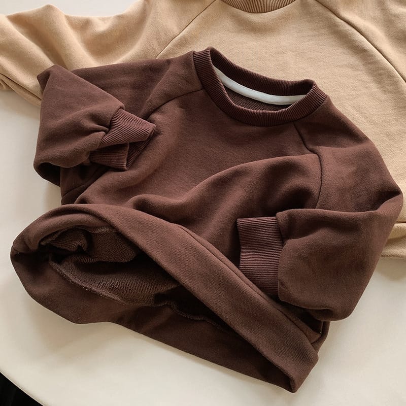 キッズ シンプル ベーシック スウェット トレーナー トップス 3カラー ユニセックス【mh0002372】 Brown / 80cm 명옥 muziyouyou トレーナー・フーディ