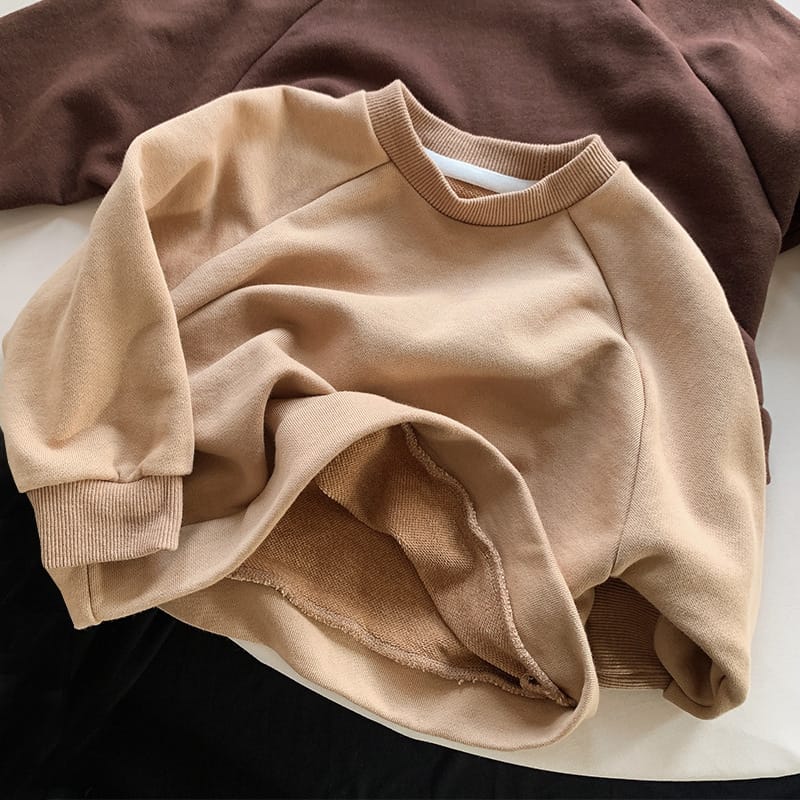 キッズ シンプル ベーシック スウェット トレーナー トップス 3カラー ユニセックス【mh0002372】 Khaki / 80cm 명옥 muziyouyou トレーナー・フーディ