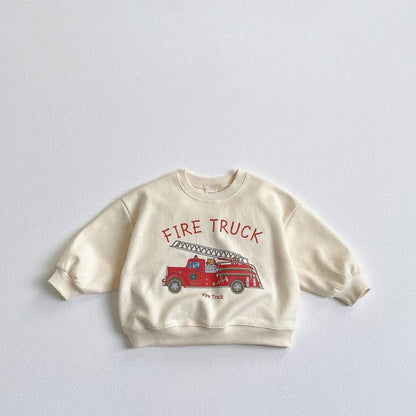 キッズトップス スウェットシャツ 乗り物プリント柄 3カラー【mh0004427】 Beige White / 12M  80CM mamahalo kids 長袖Tシャツ