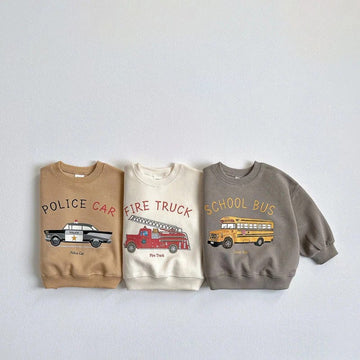 キッズトップス スウェットシャツ 乗り物プリント柄 3カラー【mh0004427】 mamahalo kids 長袖Tシャツ
