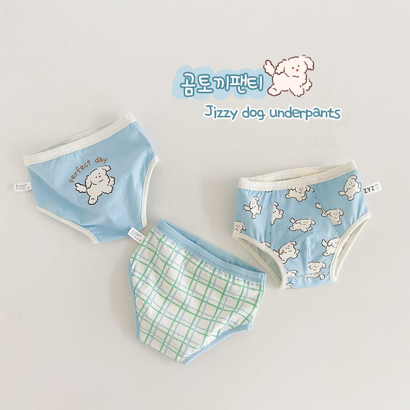 キッズ アニマル プリント コットン ショーツ 3枚セット【mh0013561】 N098 Energetic Dog Boys' Triangle / 100cm mamahalo accessories 幼児用下着