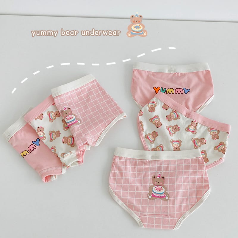 キッズ ベア チェック プリント コットン ショーツ 3枚セット【mh0013562】 mamahalo accessories 幼児用下着