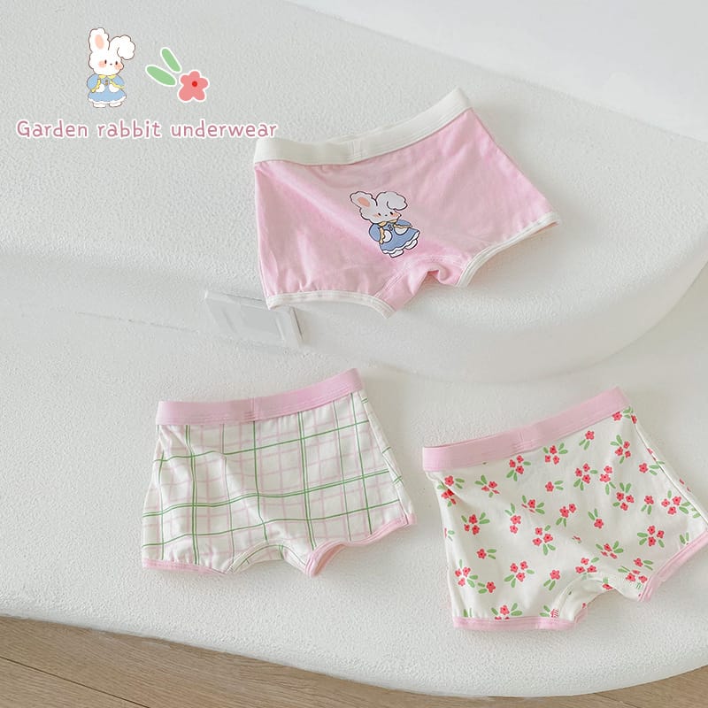 キッズ ベア チェック プリント コットン ショーツ 3枚セット【mh0013562】 N118 Garden Milk Bunny Boxer Shorts / 110cm mamahalo accessories 幼児用下着