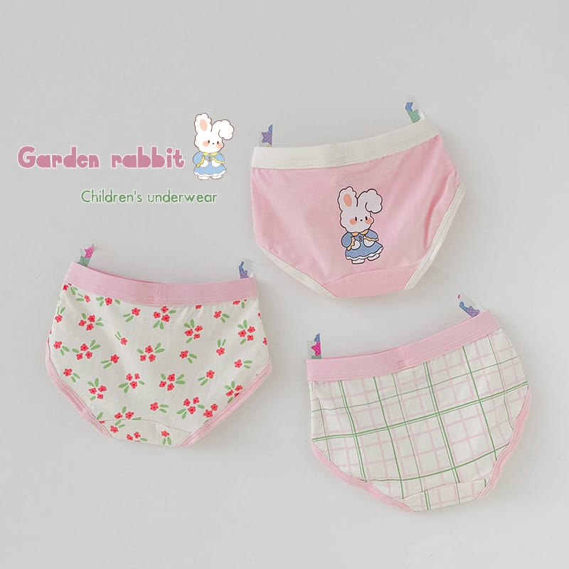 キッズ ベア チェック プリント コットン ショーツ 3枚セット【mh0013562】 N118 Garden Milk Bunny Triangle Briefs / 110cm mamahalo accessories 幼児用下着