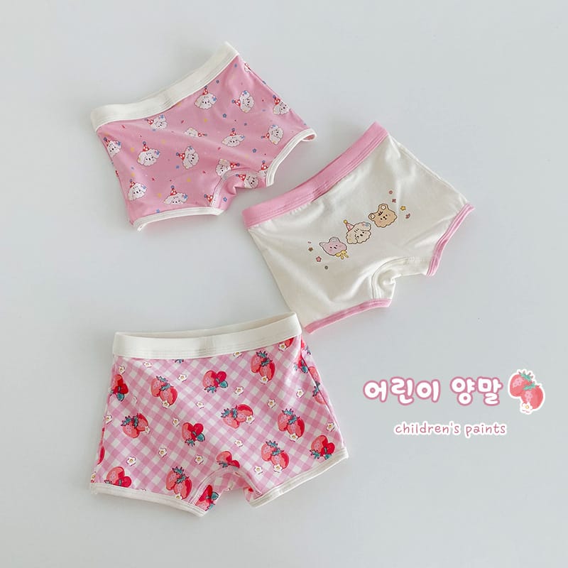 キッズ ベア チェック プリント コットン ショーツ 3枚セット【mh0013562】 N119 Berry Garden Party Boxer Shorts / 110cm mamahalo accessories 幼児用下着