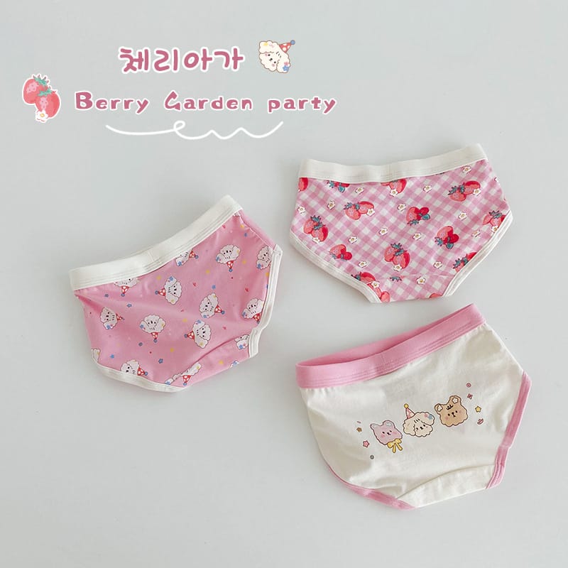 キッズ ベア チェック プリント コットン ショーツ 3枚セット【mh0013562】 N119 Berry Garden Party Triangle Briefs / 110cm mamahalo accessories 幼児用下着