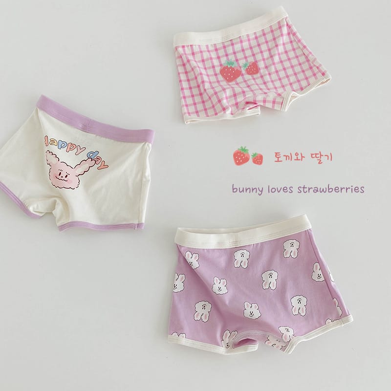キッズ ベア チェック プリント コットン ショーツ 3枚セット【mh0013562】 N120 Little Bunny Obedient Boxer Shorts / 110cm mamahalo accessories 幼児用下着