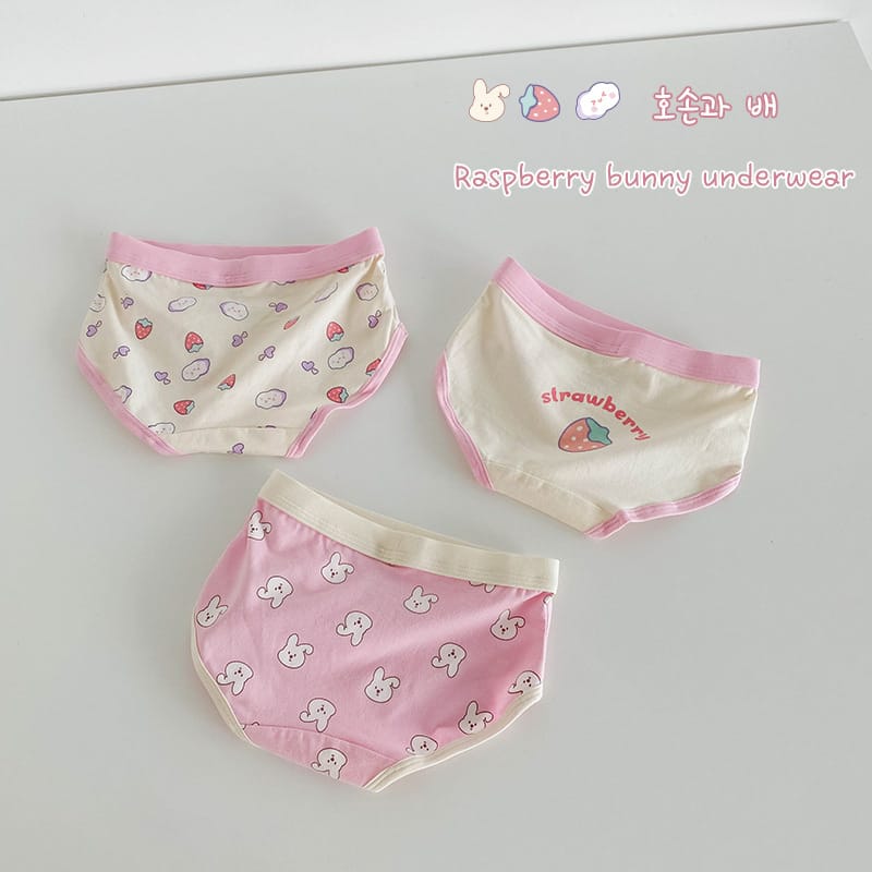 キッズ ベア チェック プリント コットン ショーツ 3枚セット【mh0013562】 N121 Mei Mei Bunny Triangle Briefs / 110cm mamahalo accessories 幼児用下着