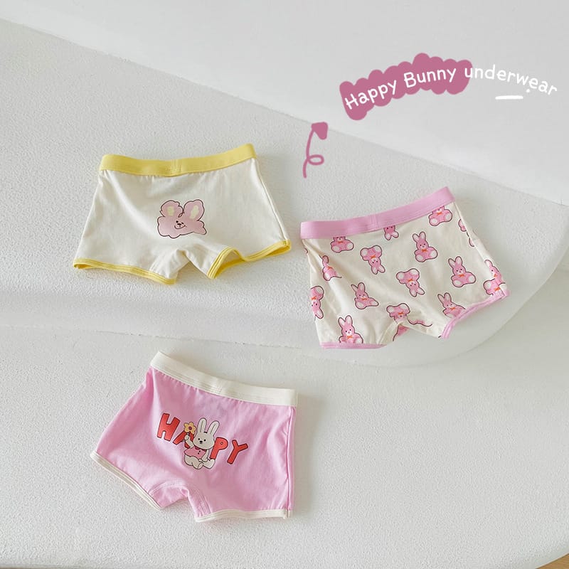 キッズ ベア チェック プリント コットン ショーツ 3枚セット【mh0013562】 N128 Happy Bunny Boxer Shorts / 110cm mamahalo accessories 幼児用下着