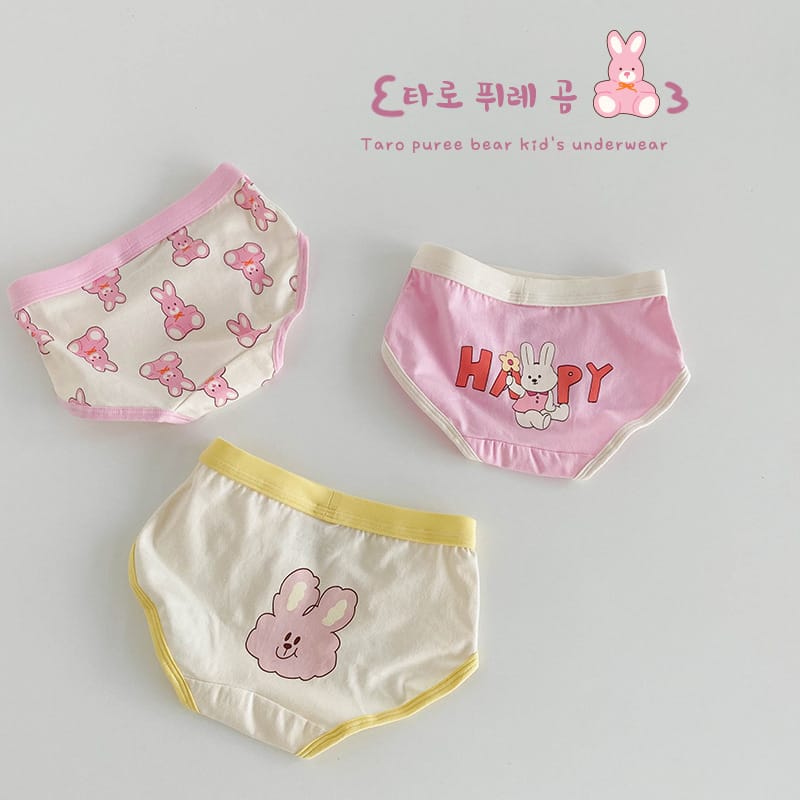 キッズ ベア チェック プリント コットン ショーツ 3枚セット【mh0013562】 N128 Happy Bunny Triangle Briefs / 110cm mamahalo accessories 幼児用下着