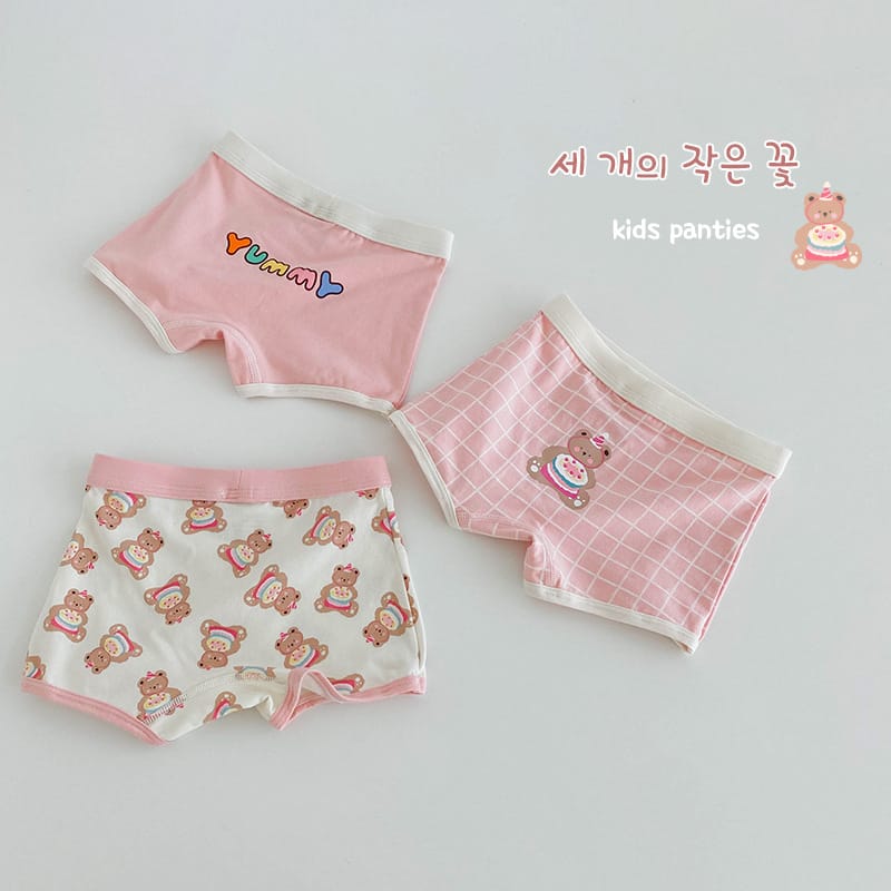 キッズ ベア チェック プリント コットン ショーツ 3枚セット【mh0013562】 N130yummy bear Boxer Shorts / 110cm mamahalo accessories 幼児用下着