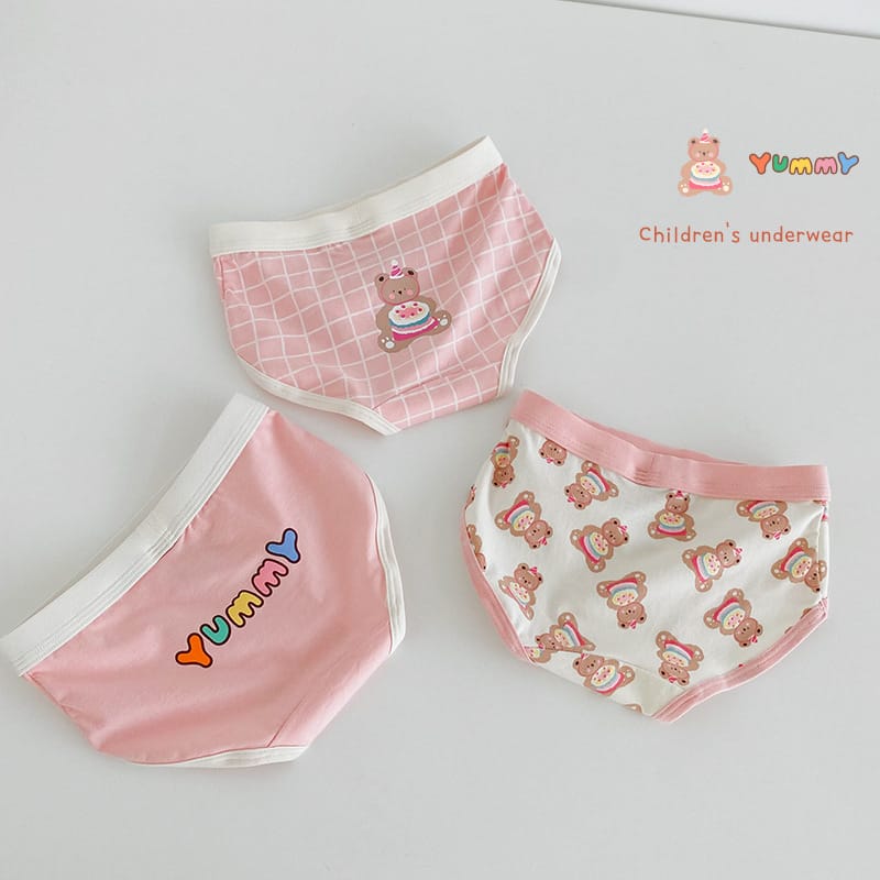 キッズ ベア チェック プリント コットン ショーツ 3枚セット【mh0013562】 N130yummy bear Triangle Briefs / 110cm mamahalo accessories 幼児用下着