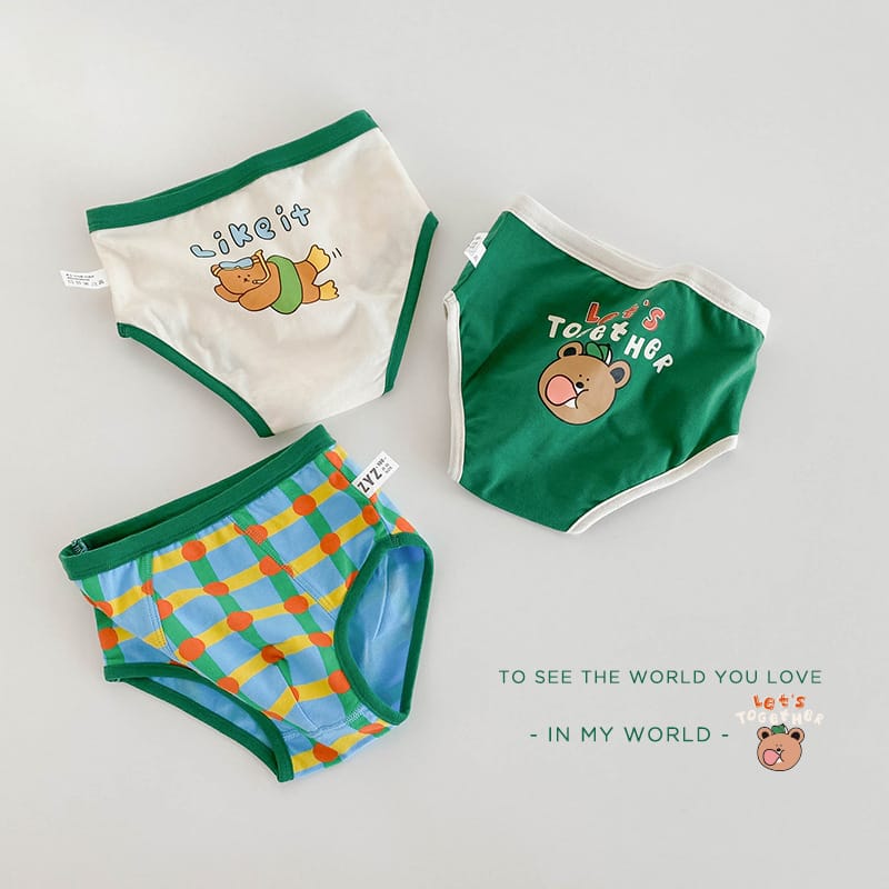 キッズ ベア チェック プリント コットン ショーツ 3枚セット【mh0013563】 N097 Little Bear Vacation Day Briefs Triangle / 100cm mamahalo accessories 幼児用下着