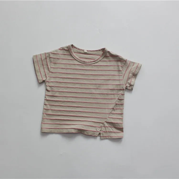 -キッズ ボーダー 半袖 Tシャツ - mamahalo shop - 半袖Tシャツ -  べビー服 - 子供服 - 男の子 - 女の子