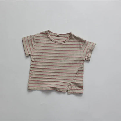 -キッズ ボーダー 半袖 Tシャツ - mamahalo shop - 半袖Tシャツ -  べビー服 - 子供服 - 男の子 - 女の子