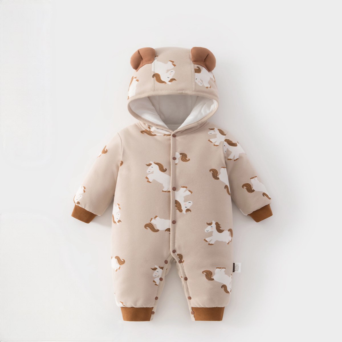 アウタージャンプスーツ 耳付きフーディ 中綿 厚手 プリント【mh0011695】