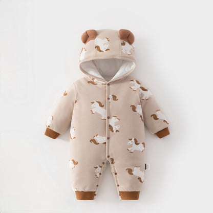 アウタージャンプスーツ 耳付きフーディ 中綿 厚手 プリント【mh0011695】