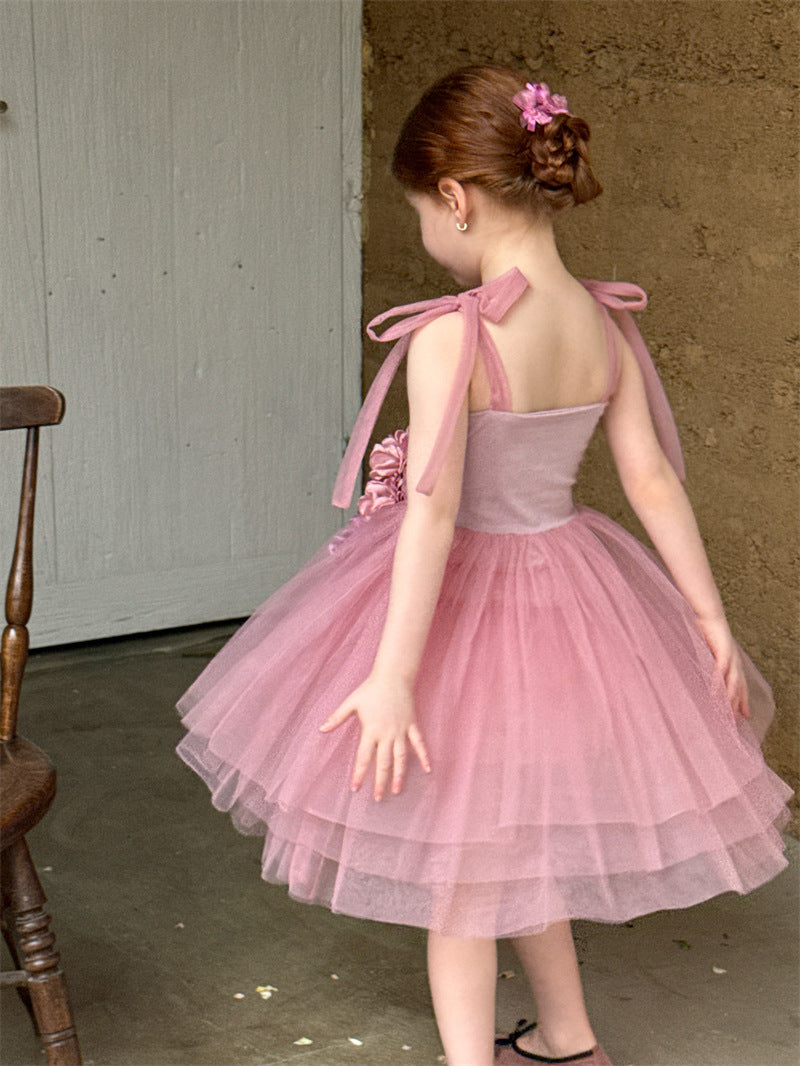 3D Flower Tulle Princess Dress 立体 フラワー チュール ワンピース【mh0012408】 mamahalo shop