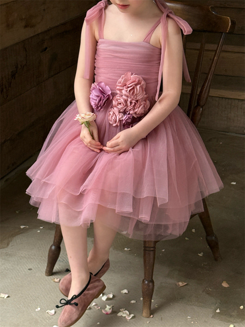 3D Flower Tulle Princess Dress 立体 フラワー チュール ワンピース【mh0012408】 mamahalo shop