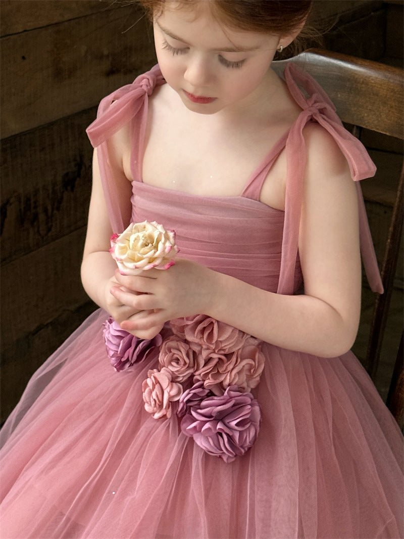 3D Flower Tulle Princess Dress 立体 フラワー チュール ワンピース【mh0012408】 mamahalo shop