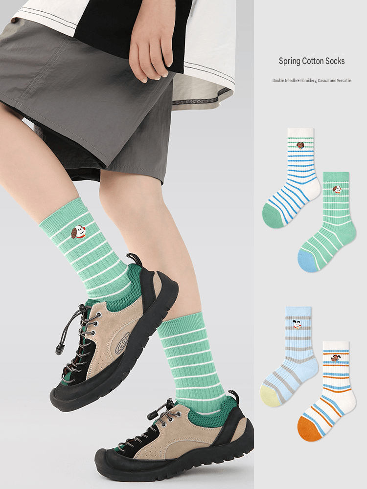 4-Pack Striped Character Mid Calf Socks ボーダー クルーソックス 4足セット【mh0013551】 mamahalo accessory ベビー用靴下・タイツ