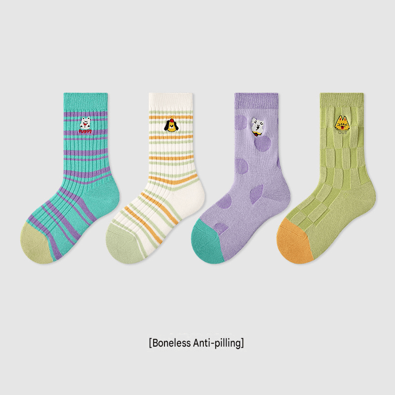 4-Pack Striped Character Mid Calf Socks ボーダー クルーソックス 4足セット【mh0013551】 Z0013 Meow Patrol's short socks / M mamahalo accessory ベビー用靴下・タイツ