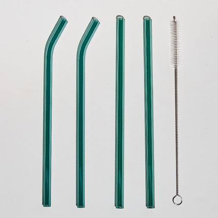 # 4本セット ガラス ストロー ウォーター ドリンク ジュース クリーニング ブラシ 飲料 ミルクティー - Teal / 4pcs straws - カトラリー