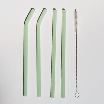 # 4本セット ガラス ストロー ウォーター ドリンク ジュース クリーニング ブラシ 飲料 ミルクティー - Jade / 4pcs straws - カトラリー