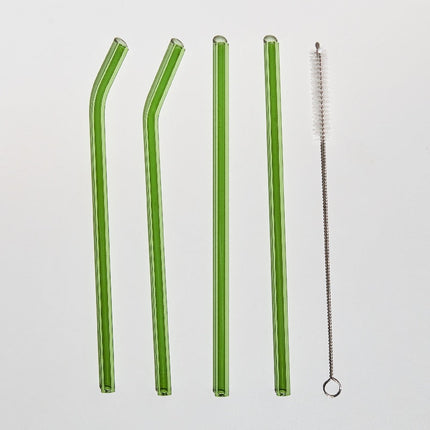 # 4本セット ガラス ストロー ウォーター ドリンク ジュース クリーニング ブラシ 飲料 ミルクティー - Lime / 4pcs straws - カトラリー