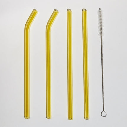 # 4本セット ガラス ストロー ウォーター ドリンク ジュース クリーニング ブラシ 飲料 ミルクティー - Lemon / 4pcs straws - カトラリー