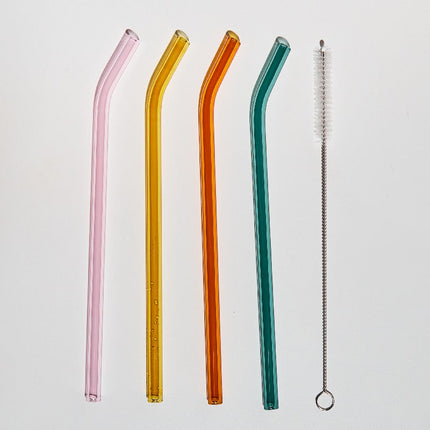 # 4本セット ガラス ストロー ウォーター ドリンク ジュース クリーニング ブラシ 飲料 ミルクティー - Colorful / 4pcs straws - カトラリー