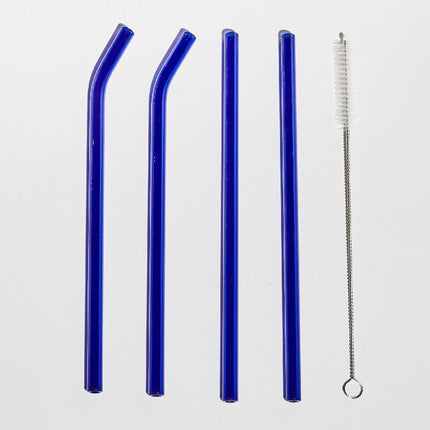 # 4本セット ガラス ストロー ウォーター ドリンク ジュース クリーニング ブラシ 飲料 ミルクティー - Blue / 4pcs straws - カトラリー