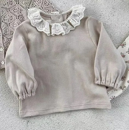 -ベビー フラワー レース襟 長袖 ブラウス トップス - mamahalo shop - 長袖Tシャツ -  べビー服 - 子供服 - 男の子 - 女の子